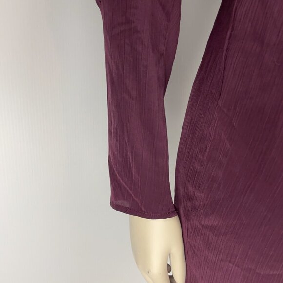 CAMAIEU French Satin Ruched Gatered Waist Long sleeves Eggplant Mini Dress sz 36 - Picture 4 of 7